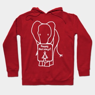 Minimal White Line Christmas Elephant says Happy Holidays Hoodie